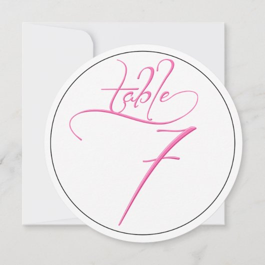 Pink Calligraphy Script Round Tischnummer 7 Card (Rückseite)