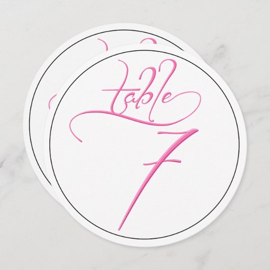 Pink Calligraphy Script Round Tischnummer 7 Card (Vorne/Hinten)