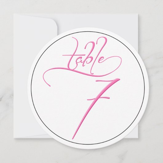 Pink Calligraphy Script Round Tischnummer 7 Card (Vorderseite)