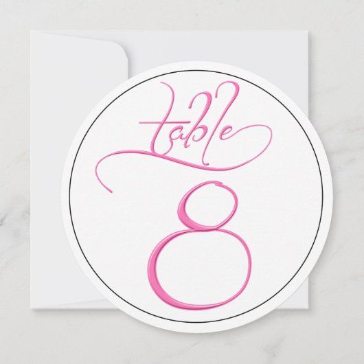 Pink Calligraphy Script Round Tischnummer 8 Card (Rückseite)
