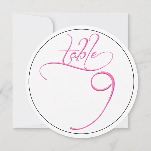 Pink Calligraphy Script Round Tischnummer 9 Card (Rückseite)