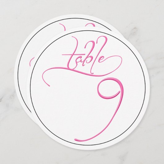Pink Calligraphy Script Round Tischnummer 9 Card (Vorne/Hinten)