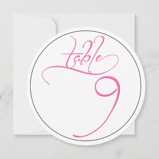 Pink Calligraphy Script Round Tischnummer 9 Card (Vorderseite)