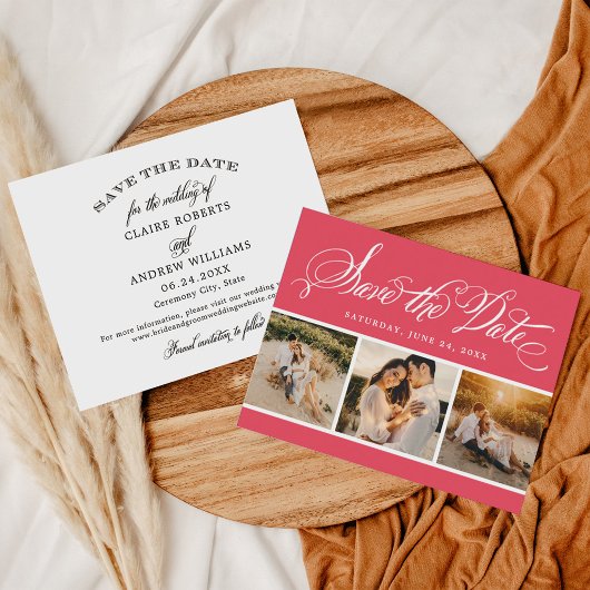 Pink Calligraphy Script Wedding Foto Collage Save The Date