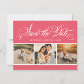 Pink Calligraphy Script Wedding Foto Collage Save The Date (Vorderseite)