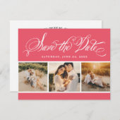 Pink Calligraphy Script Wedding Foto Collage Save The Date (Vorne/Hinten)