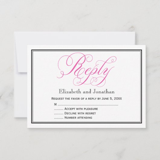 Pink Calligraphy Script Wedding Repcard Einladung (Vorderseite)