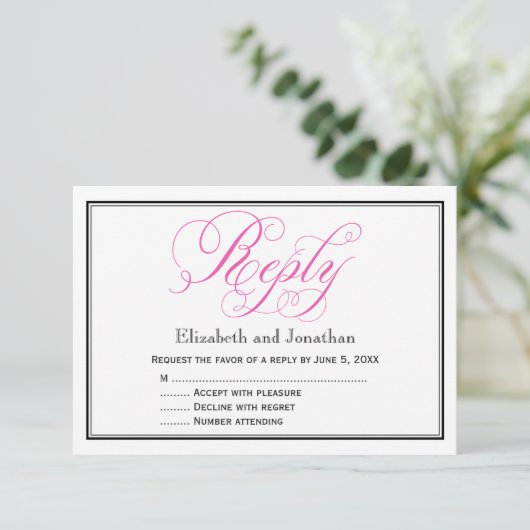 Pink Calligraphy Script Wedding Repcard Einladung (Stehend Vorderseite)