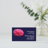 Pink Camelia - Navy Blue Visitenkarte (Stehend Vorderseite)