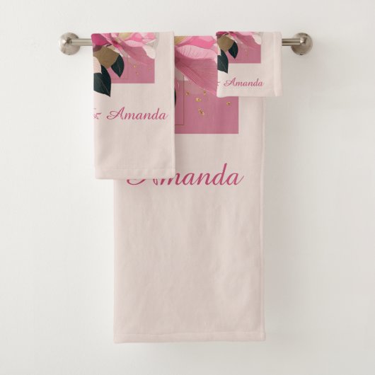 Pink Camellia Bloom Badhandtuch Set (Insitu)