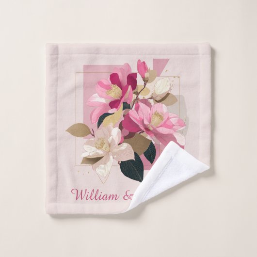 Pink Camellia Bloom Badhandtuch Set (Waschlappen)
