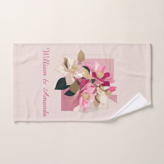 Pink Camellia Bloom Badhandtuch Set (Handtuch)