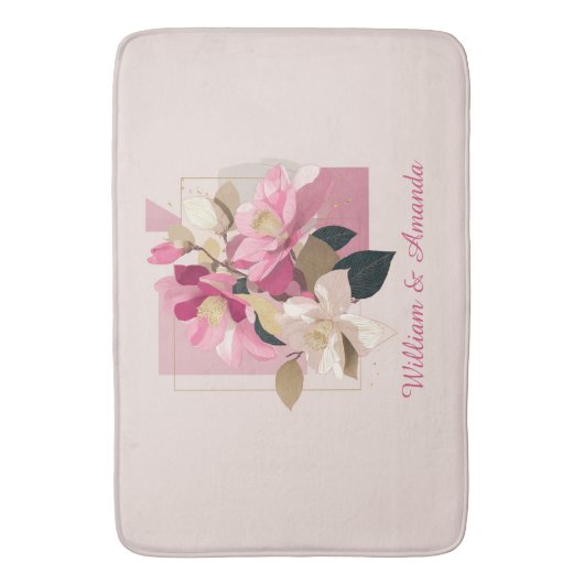 Pink Camellia Bloom Bath Mat Badematte (Vorderseite Vertikal)