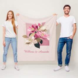 Pink Camellia Bloom Fleece Blanket