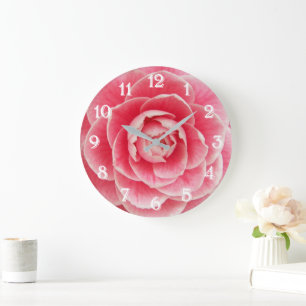 Pink Camellia Bloom Floral Große Wanduhr