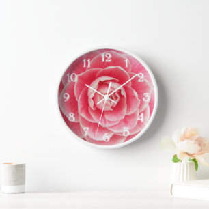 Pink Camellia Bloom Floral Wanduhr