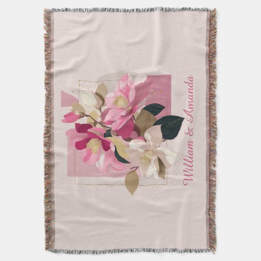Pink Camellia Bloom Throw Blanket Decke (Vorderseite Vertikal)