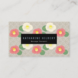 Pink Camellia Pattern Taupe Greige Business Card Visitenkarte