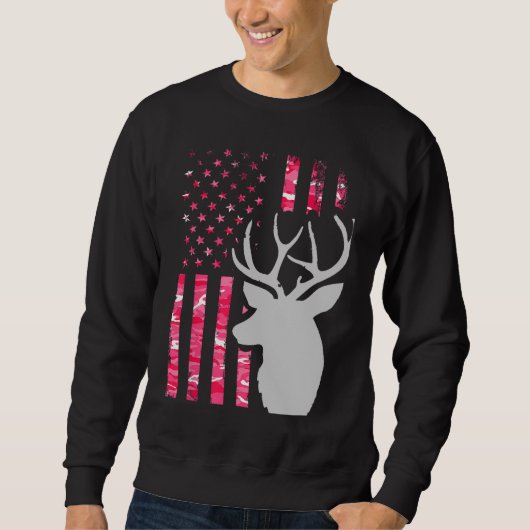 Pink Camouflage American Flag Camouflage Buck Hunt Sweatshirt (Vorderseite)