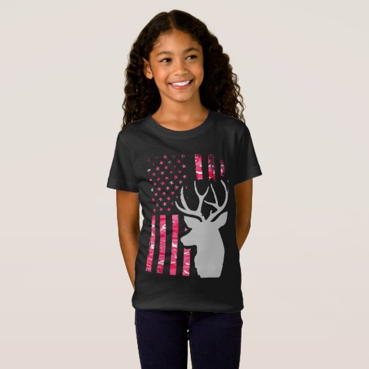 Pink Camouflage American Flag Camouflage Buck Hunt T-Shirt (Vorne ganz)