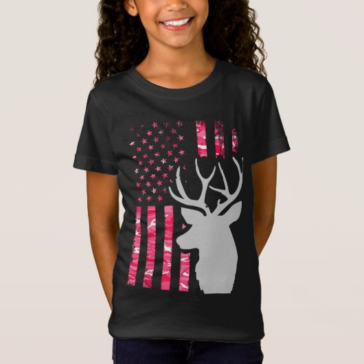 Pink Camouflage American Flag Camouflage Buck Hunt T-Shirt (Vorderseite)