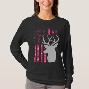 Pink Camouflage American Flag Camouflage Buck Hunt T-Shirt