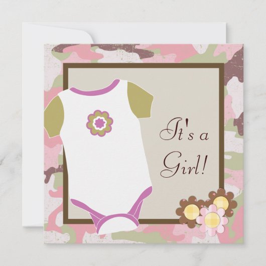 Pink Camouflage Baby Girl Dusche Einladungen (Vorderseite)