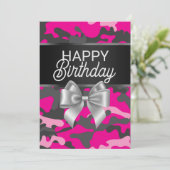 Pink Camouflage & Bow Happy Birthday Card Einladung (Stehend Vorderseite)