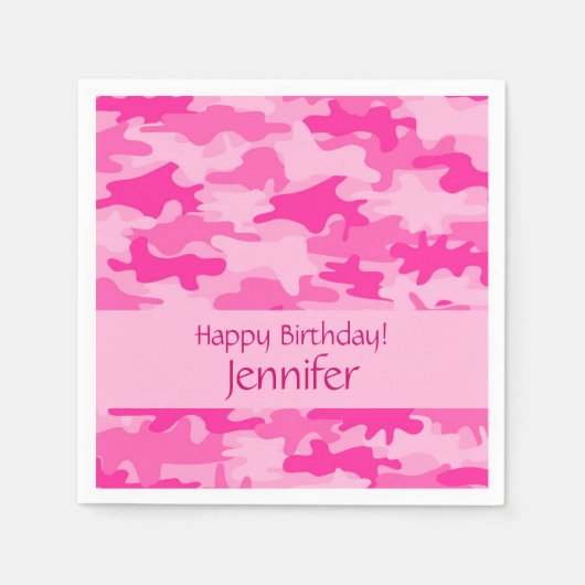 Pink Camouflage Camouflage Happy Birthday Party Serviette (Vorderseite)