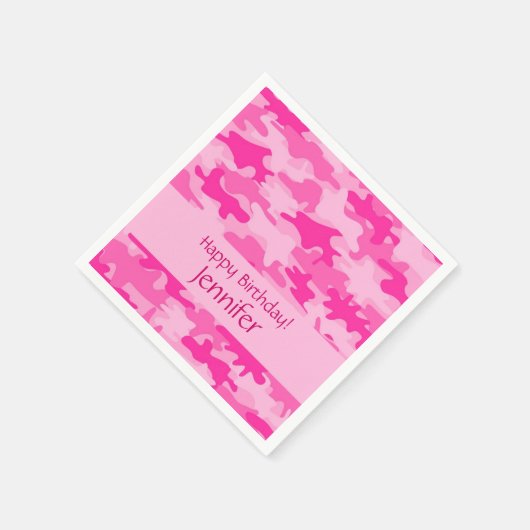 Pink Camouflage Camouflage Happy Birthday Party Serviette (Ecke)