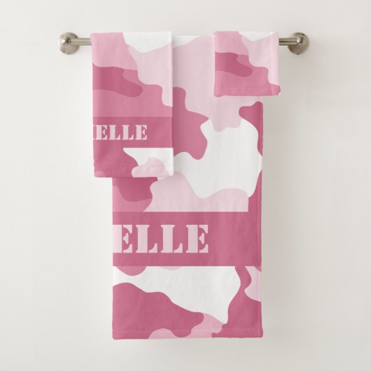 Pink Camouflage Camouflage Monogramm Badhandtuch Set (Insitu)