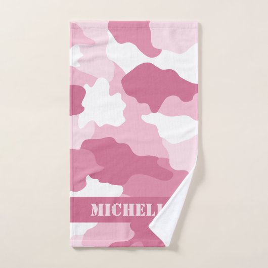 Pink Camouflage Camouflage Monogramm Badhandtuch Set (Handtuch)