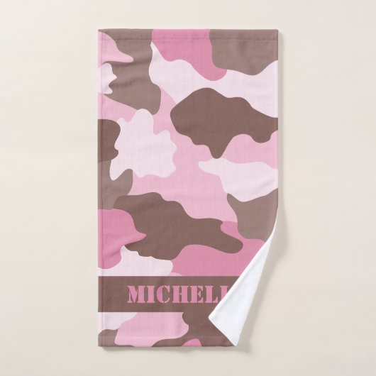 Pink Camouflage Camouflage Monogramm Badhandtuch Set (Handtuch)