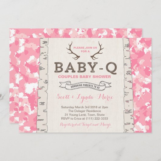 Pink Camouflage Co-ed Baby Dusche für Mädchen Einladung (Vorne/Hinten)