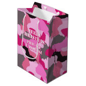 Pink Camouflage Custom Frohe Weihnachten Mittlere Geschenktüte (Vorderseite Schrägansicht)