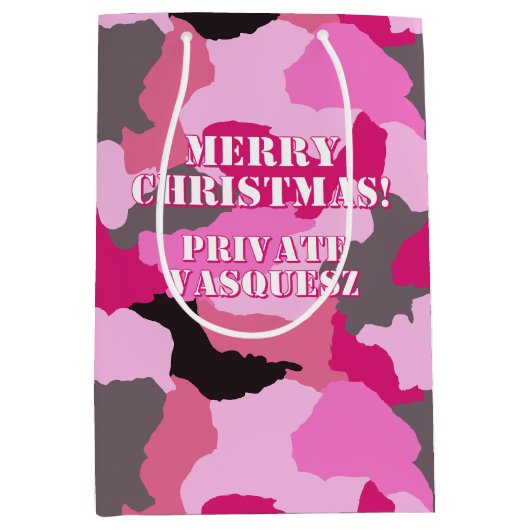 Pink Camouflage Custom Frohe Weihnachten Mittlere Geschenktüte (Vorderseite)