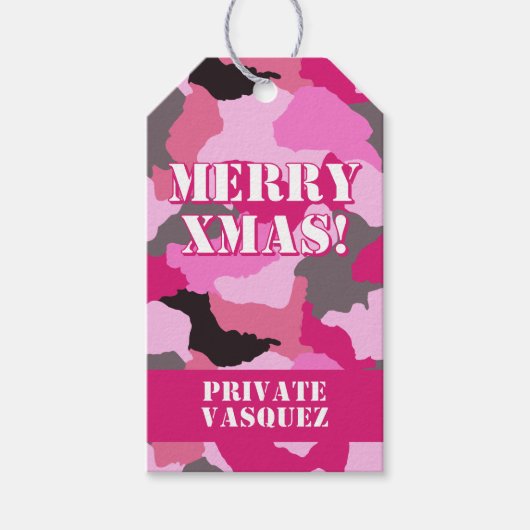 Pink Camouflage Custom Merry Xtmas Geschenkanhänger (Vorderseite)