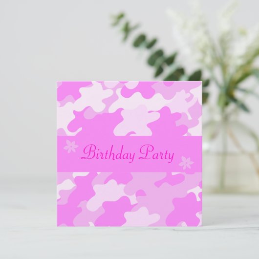 Pink Camouflage Einladung (Stehend Vorderseite)