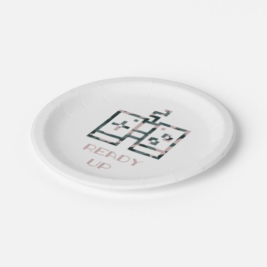 Pink Camouflage Gamecontroller - Erlebter Gamer Pappteller (Schrägansicht)