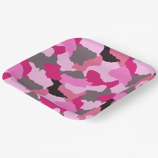 Pink Camouflage Pappteller (Gewinkelt)