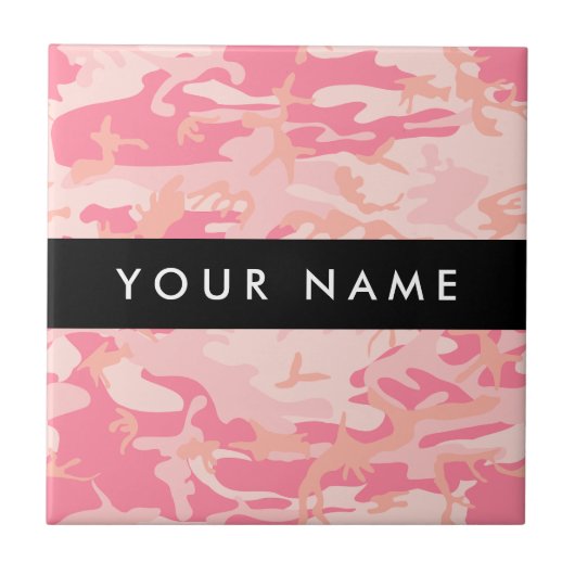Pink Camouflage Pattern, Ihr Name, Personalisieren Fliese (Vorderseite)