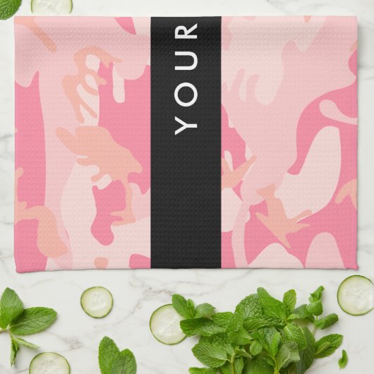 Pink Camouflage Pattern, Ihr Name, Personalisieren Geschirrtuch (Gefaltet)