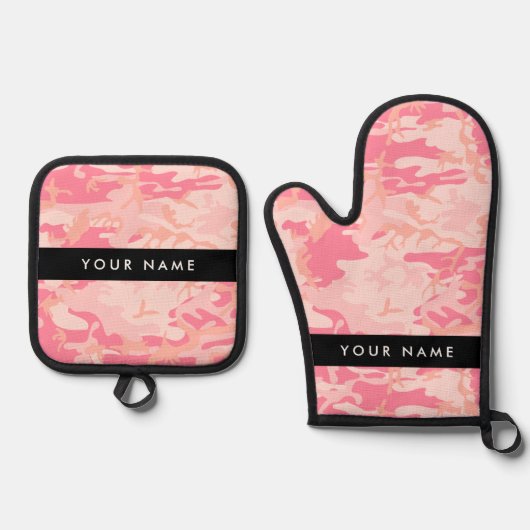 Pink Camouflage Pattern, Ihr Name, Personalisieren Ofenhandschuh & Topflappen-Set (Vorderseite)
