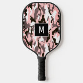 Pink Camouflage Pattern Monogramm Pickleball Schläger (Vorderseite)