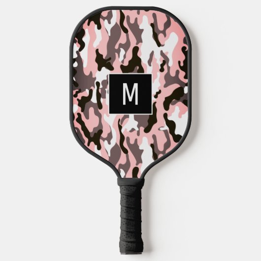 Pink Camouflage Pattern Monogramm Pickleball Schläger (Vorderseite)