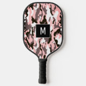 Pink Camouflage Pattern Monogramm Pickleball Schläger (Rückseite)