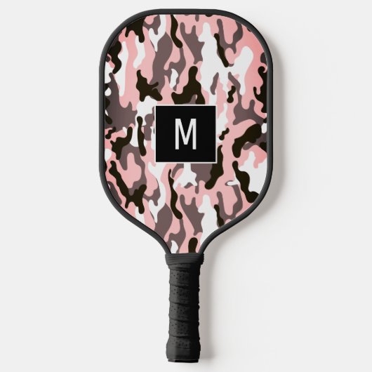 Pink Camouflage Pattern Monogramm Pickleball Schläger (Rückseite)