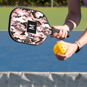Pink Camouflage Pattern Monogramm Pickleball Schläger