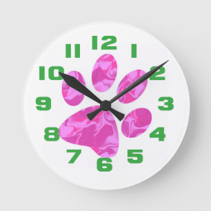 Pink Camouflage Paw Runde Wanduhr