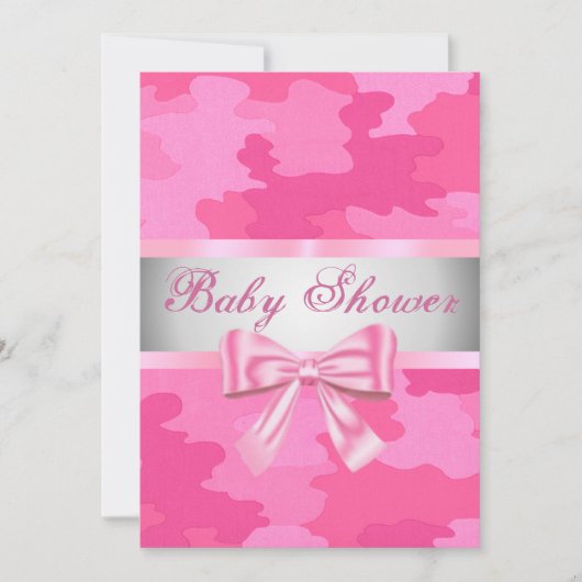 Pink Camouflage Pink Bow Baby Dusche Einladung (Vorderseite)